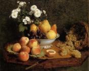 亨利 方丹 拉图尔 : Flowers and Fruit on a Table